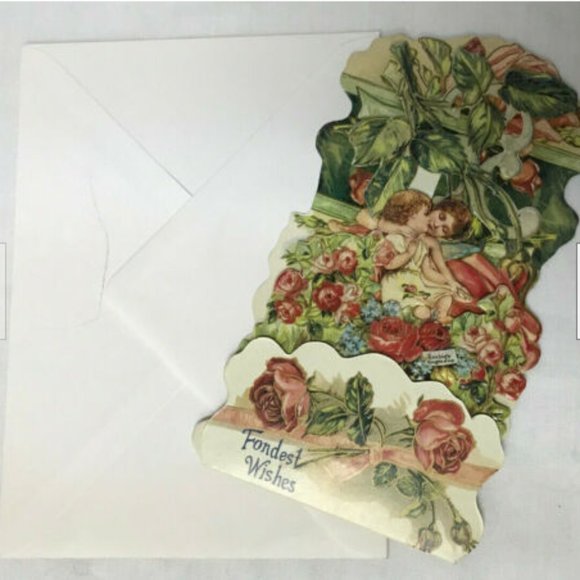 Fondest Wishes Victorian Rose 3D Pop Out Stand Up Merrimack Greeting Card 1984 - Picture 4 of 4